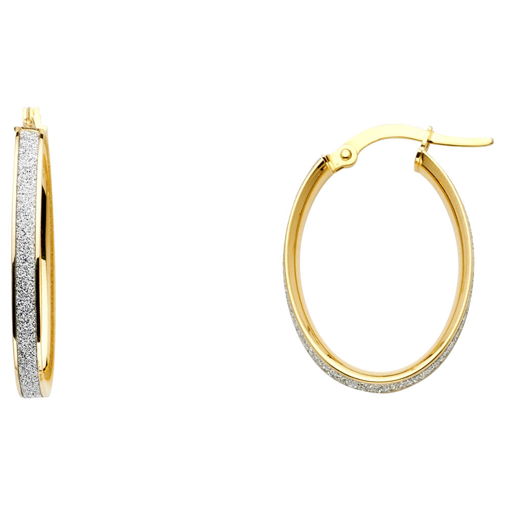 Pendientes de aro ovalados con purpurina en dos tonos de oro macizo de 14 k