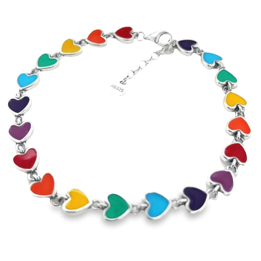 Multi Color Heart Bracelet - 925 Silver
