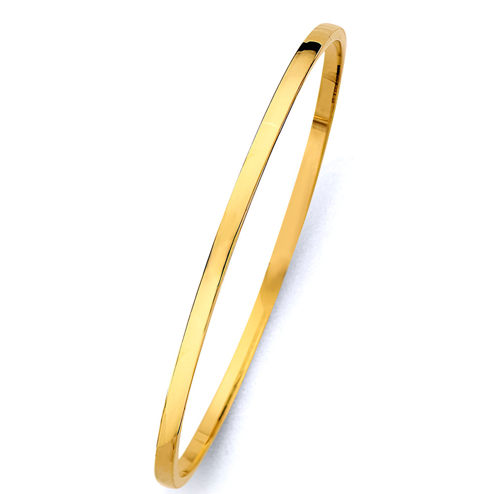 14K gold 3mm square bangle, yellow gold bracelet, 7 inch 8 inch hollow bangle, everyday stackable gold bangle for women