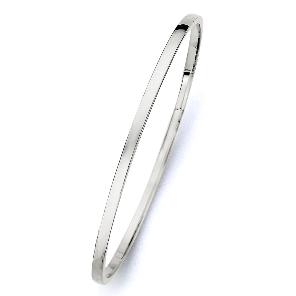 14K white gold bangle, women’s white gold bracelet, 3mm hollow bangle, stackable white gold bangle, 14k gold oval bracelet, 14k white gold jewelry gift, real white gold bangle