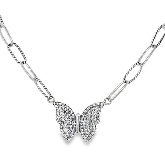 Paperclip Butterfly Necklace - 925 Silver
