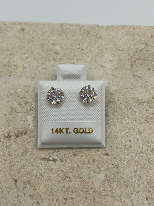14K Solid Gold Round CZ Earrings
