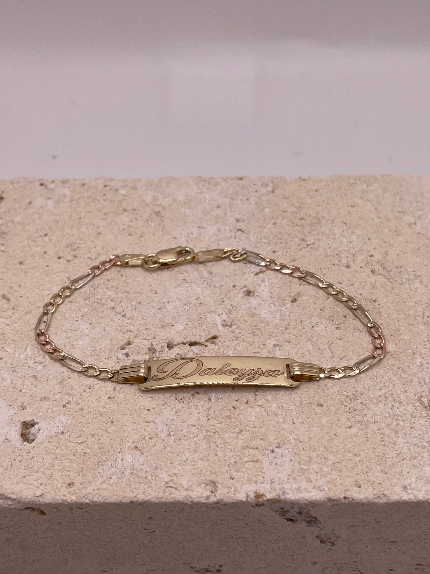 14k gold baby id 3 color figaro bracelet (98)
