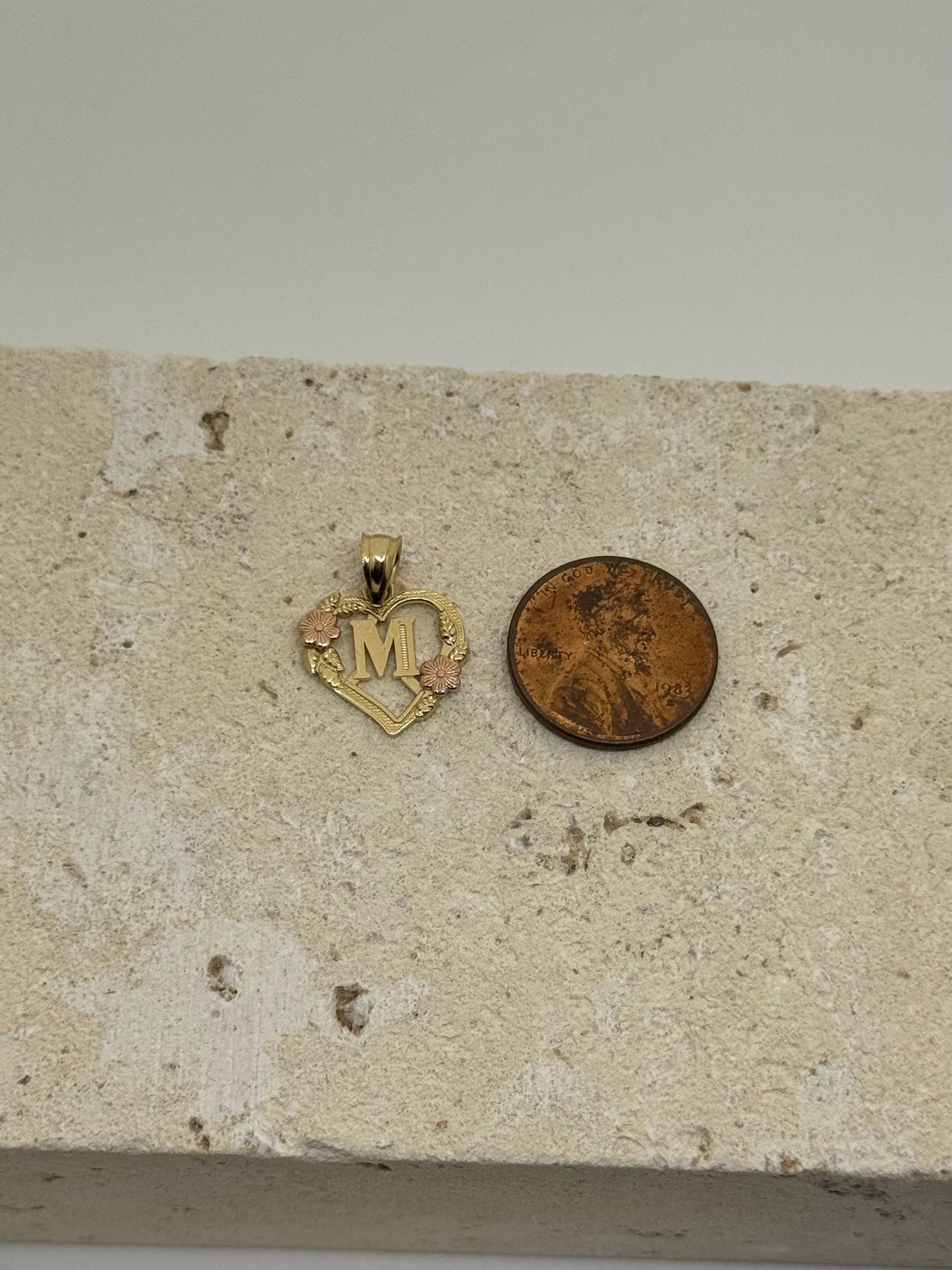 14k gold heart initial pendant