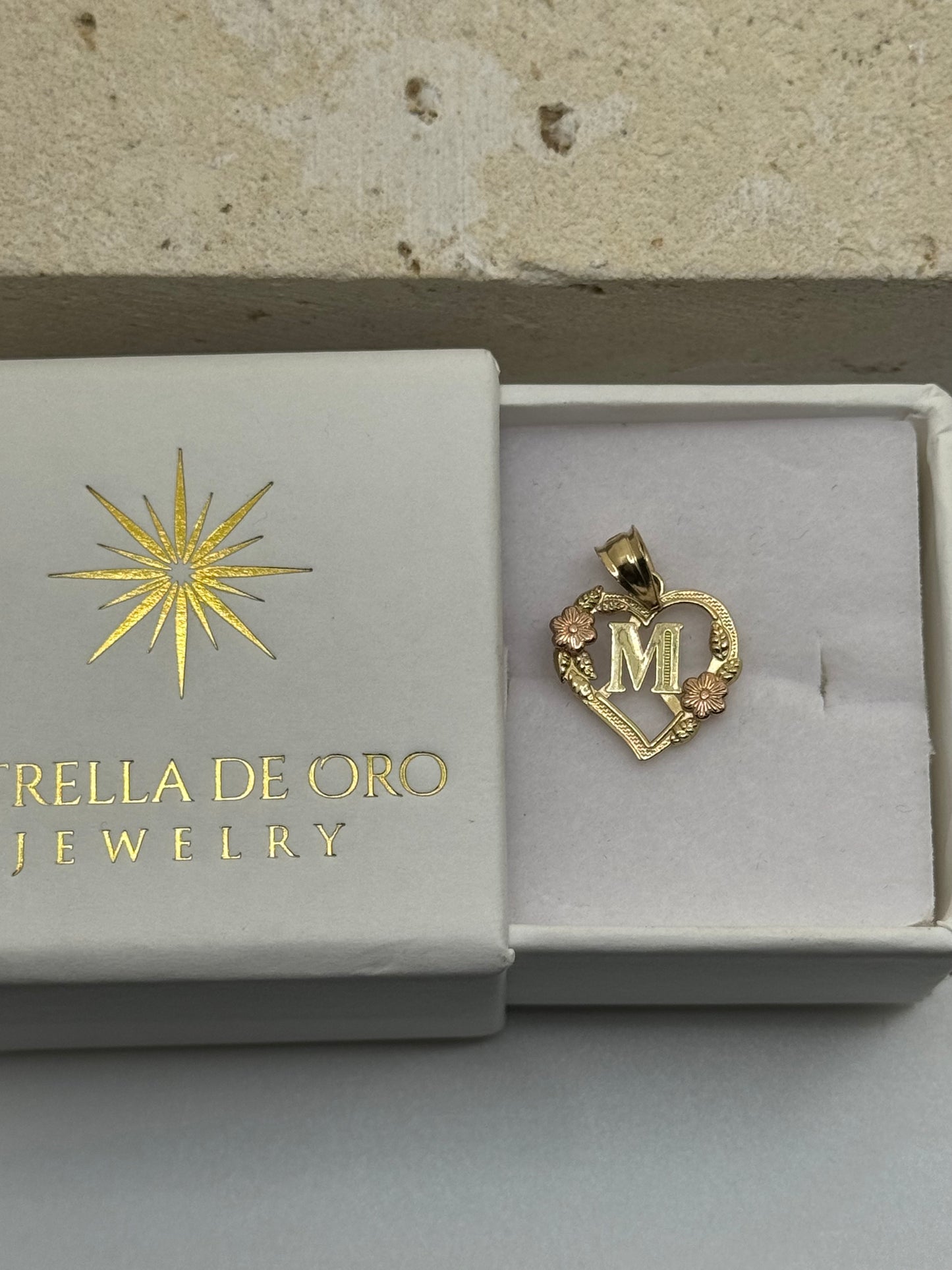 14k gold heart initial pendant