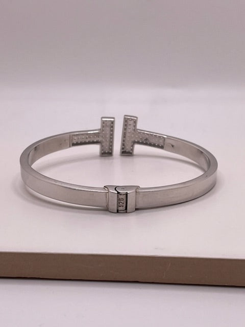 t-wire cz bangle - 925 silver