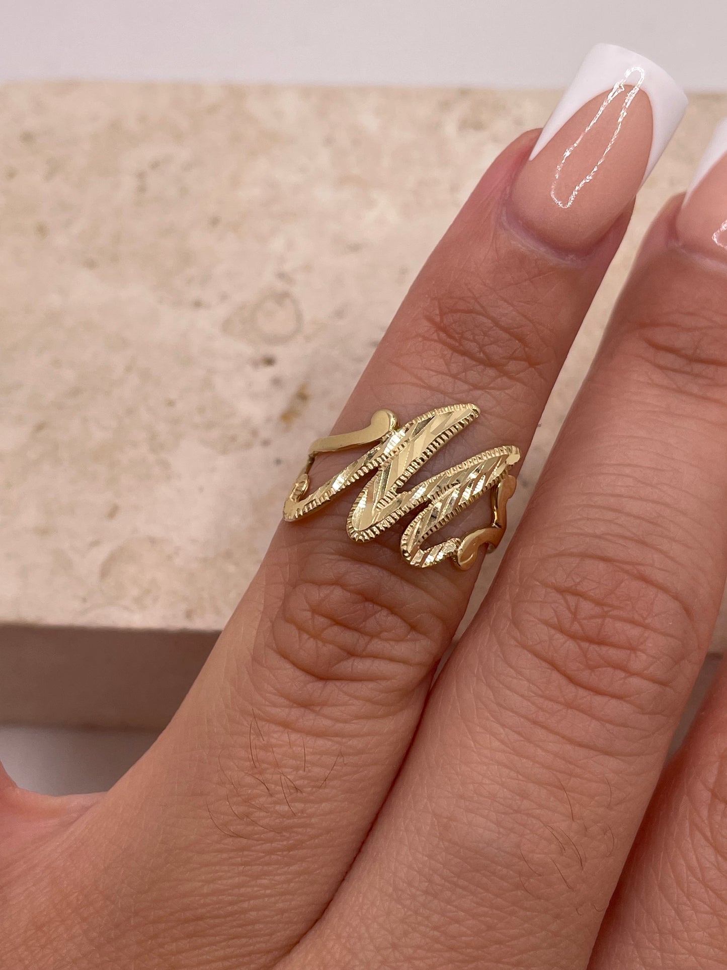 14k gold “m” cursive initial ring