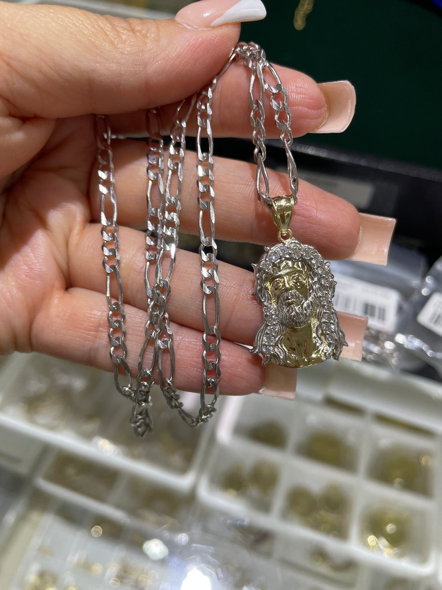 14k gold two-tone jesus head pendant