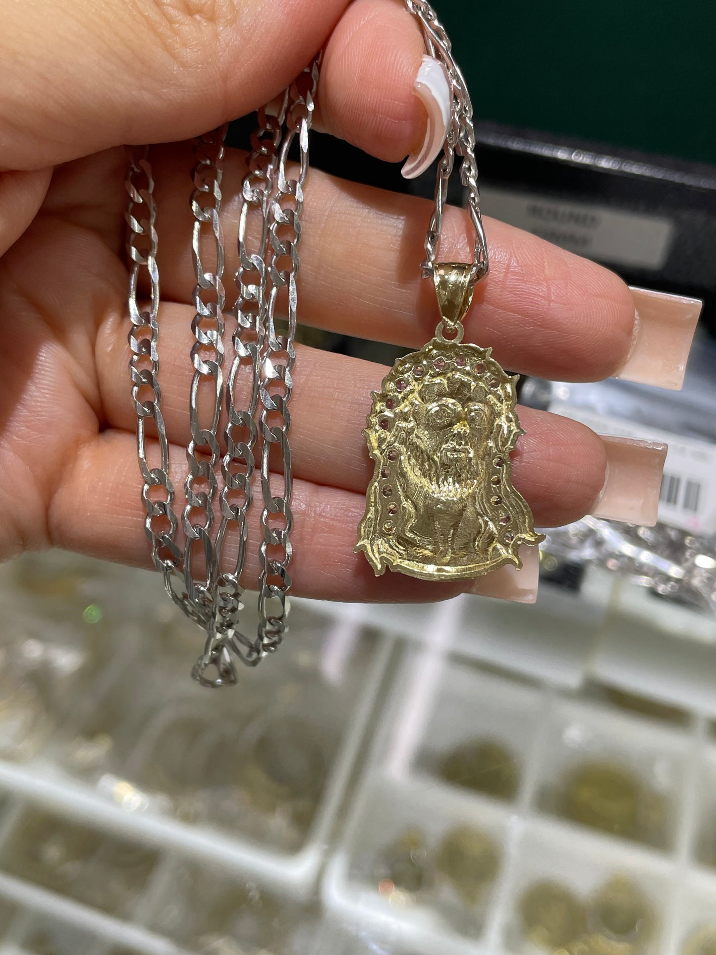 14k gold two-tone jesus head pendant