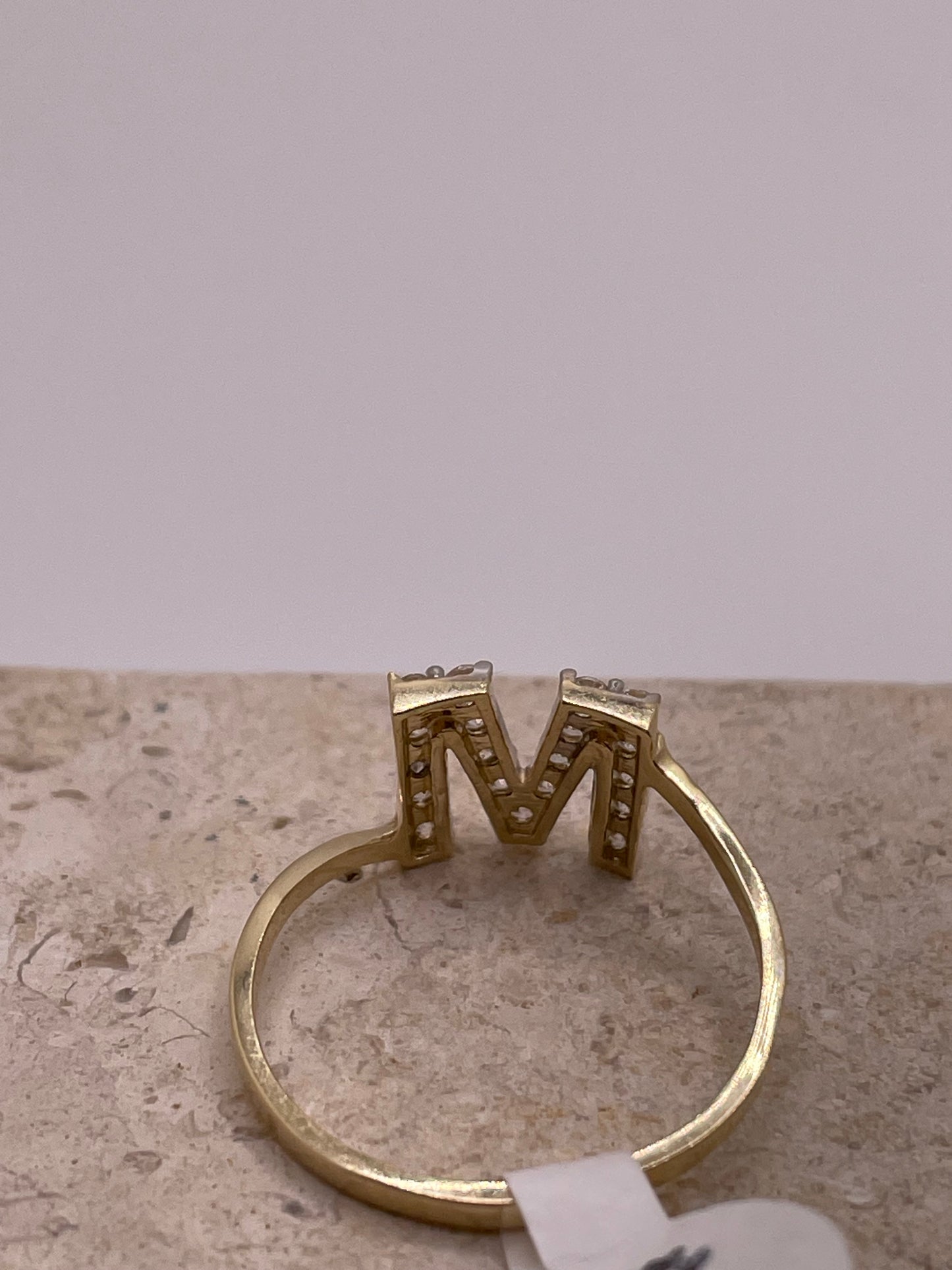 14k gold two tone cz initial ring