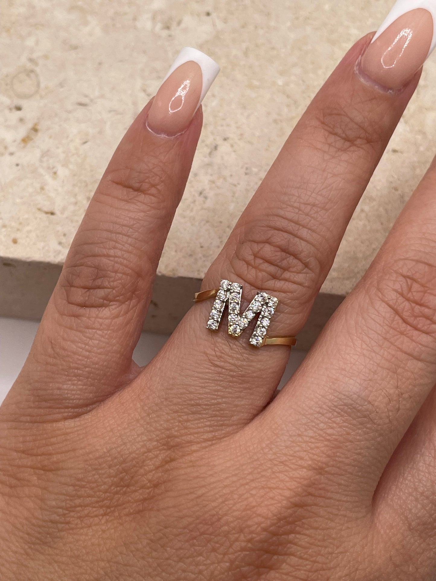 14k gold two tone cz initial ring