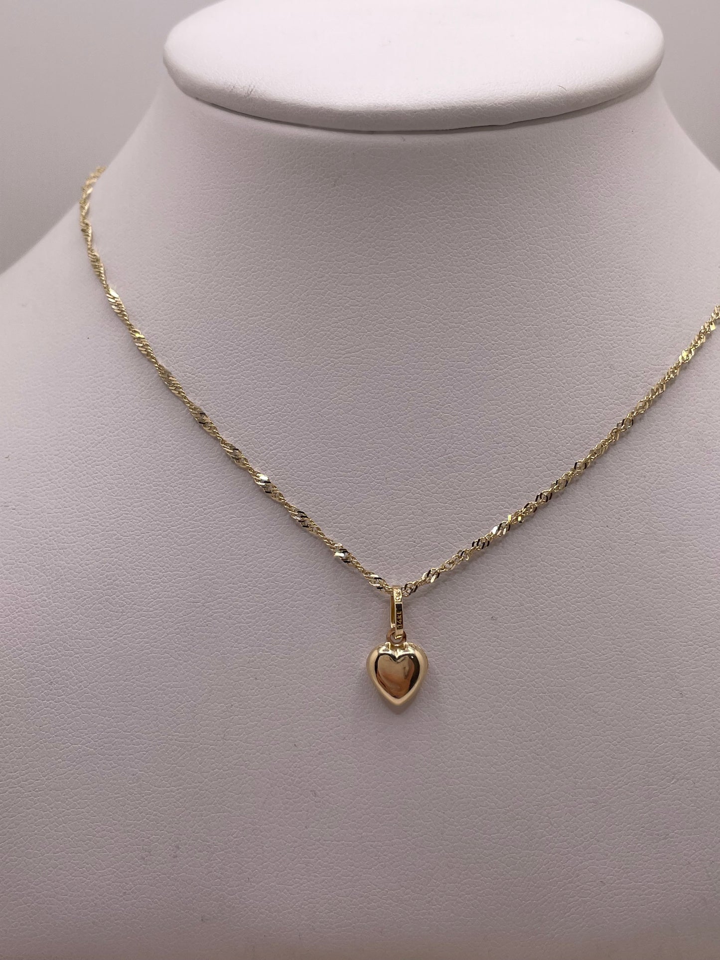 14k solid gold 3d heart pendant with singapore chain necklace