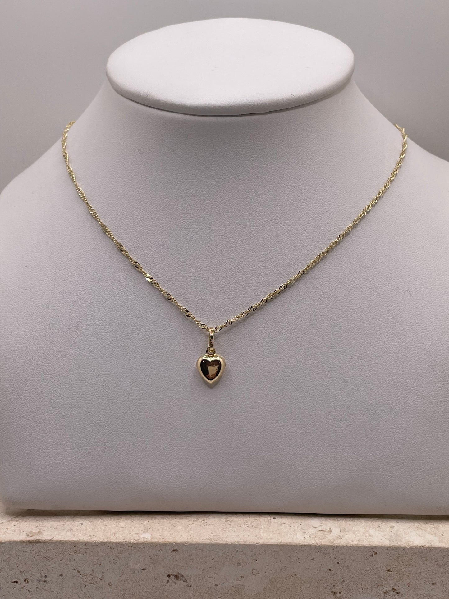 14k solid gold 3d heart pendant with singapore chain necklace