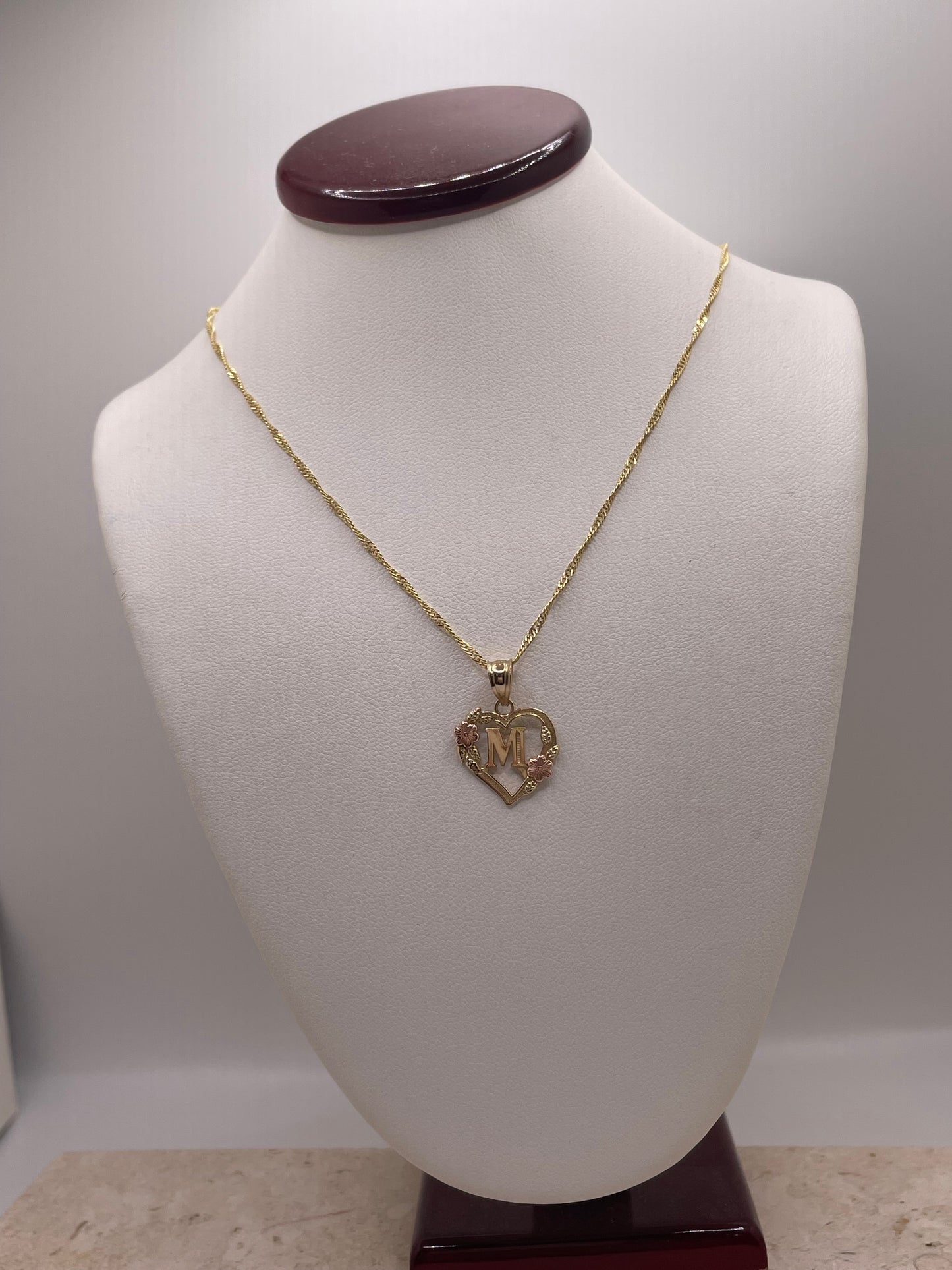 14k gold heart initial pendant + singapore chain