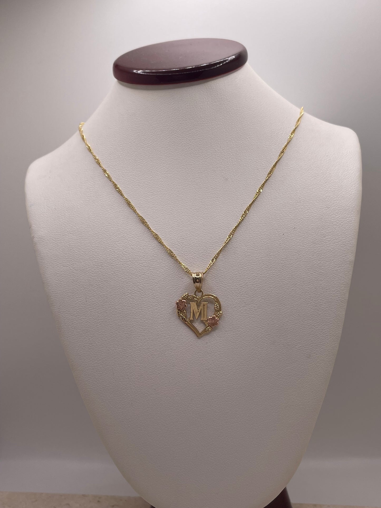 14k gold heart initial pendant + singapore chain