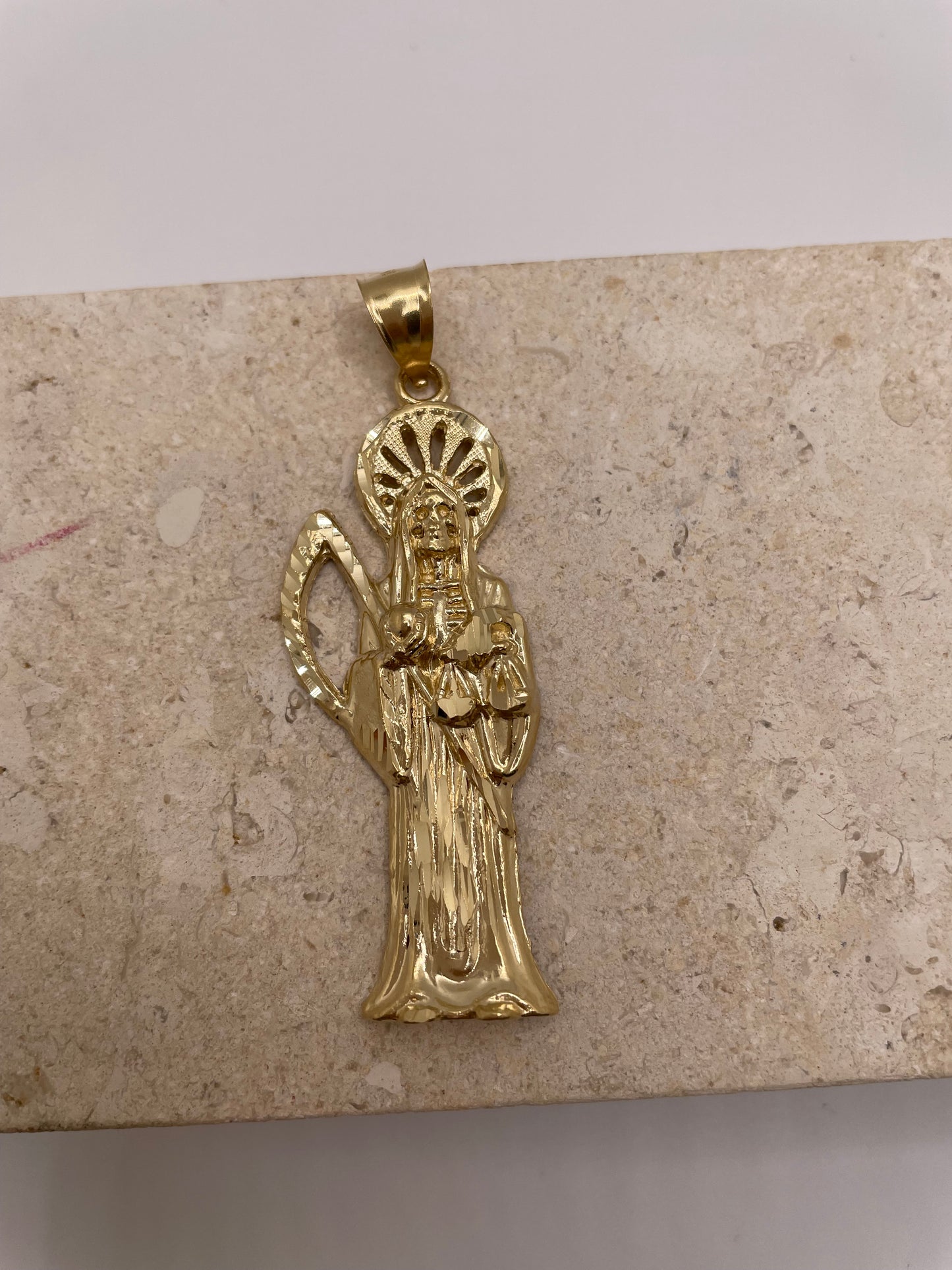 14k gold santa muerte pendant