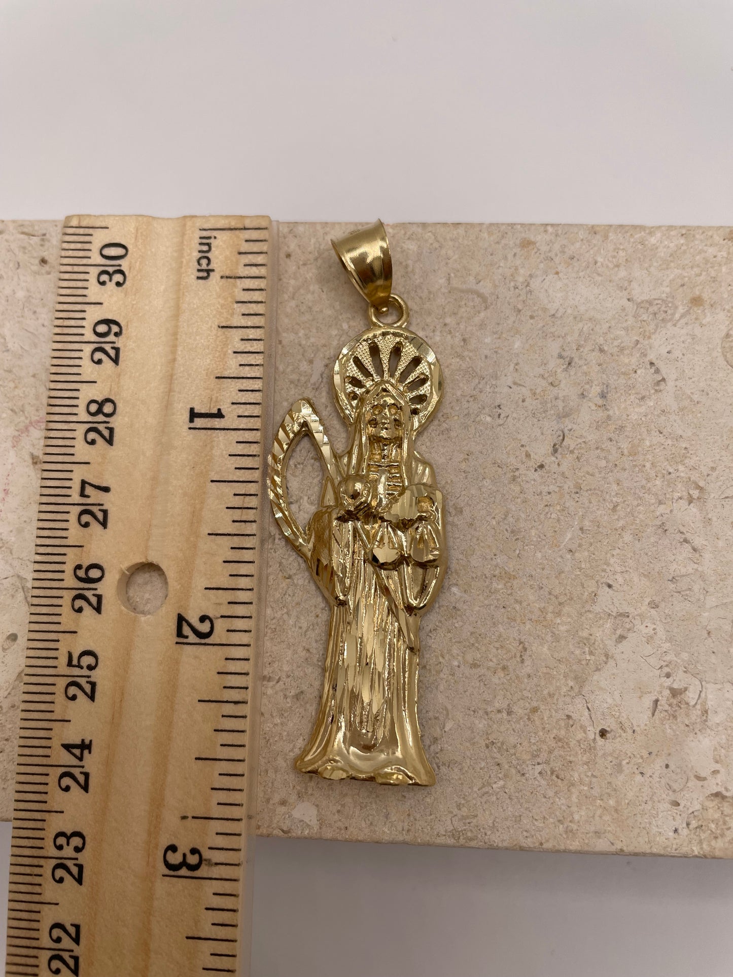 14k gold santa muerte pendant
