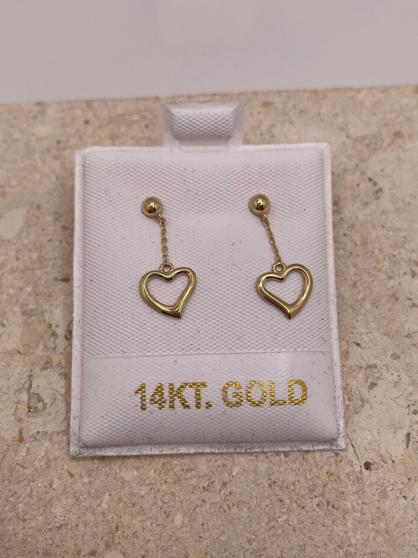14k gold dangling heart earrings