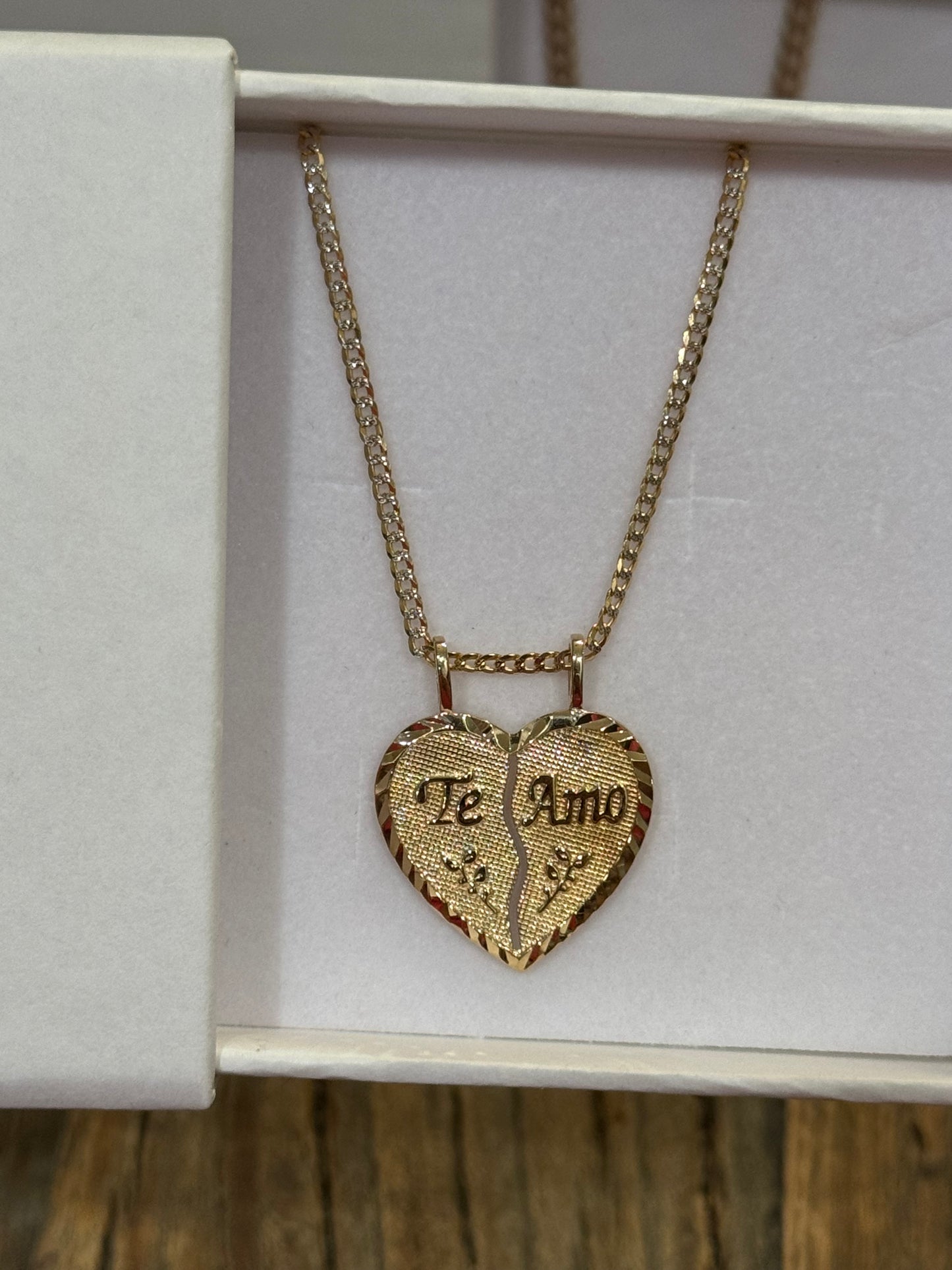 14k solid gold diamond cut cuban chain & te amo pendant set