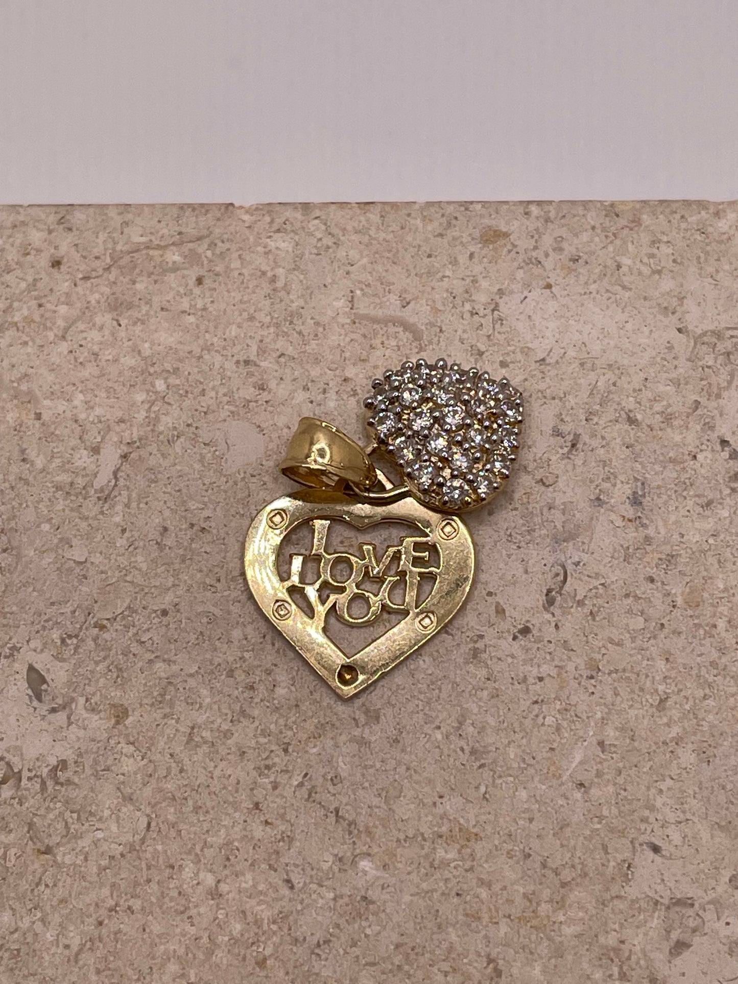 14k Gold "I Love You" Heart Pendant with CZ Charm