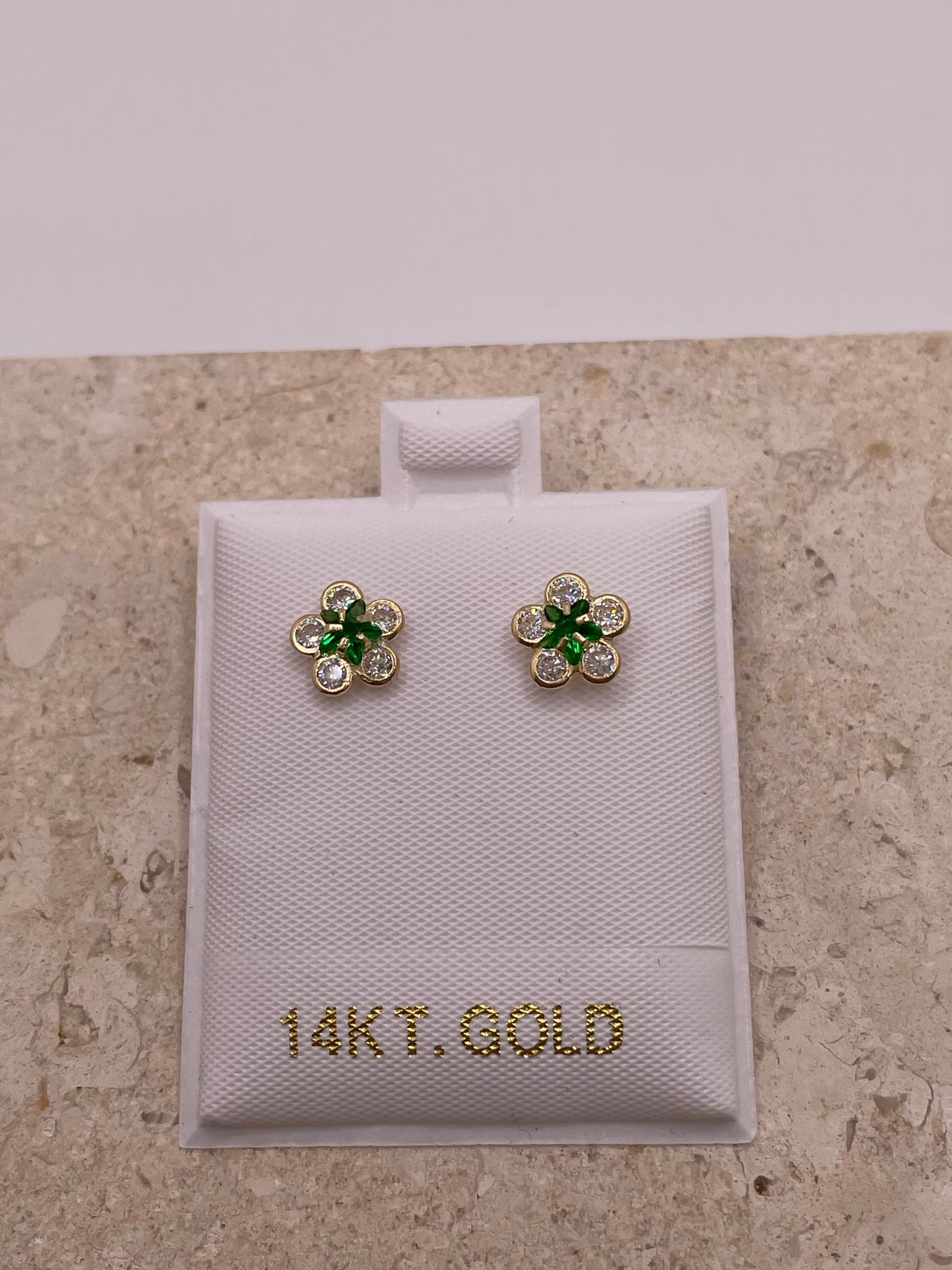 14k gold cz flower earrings