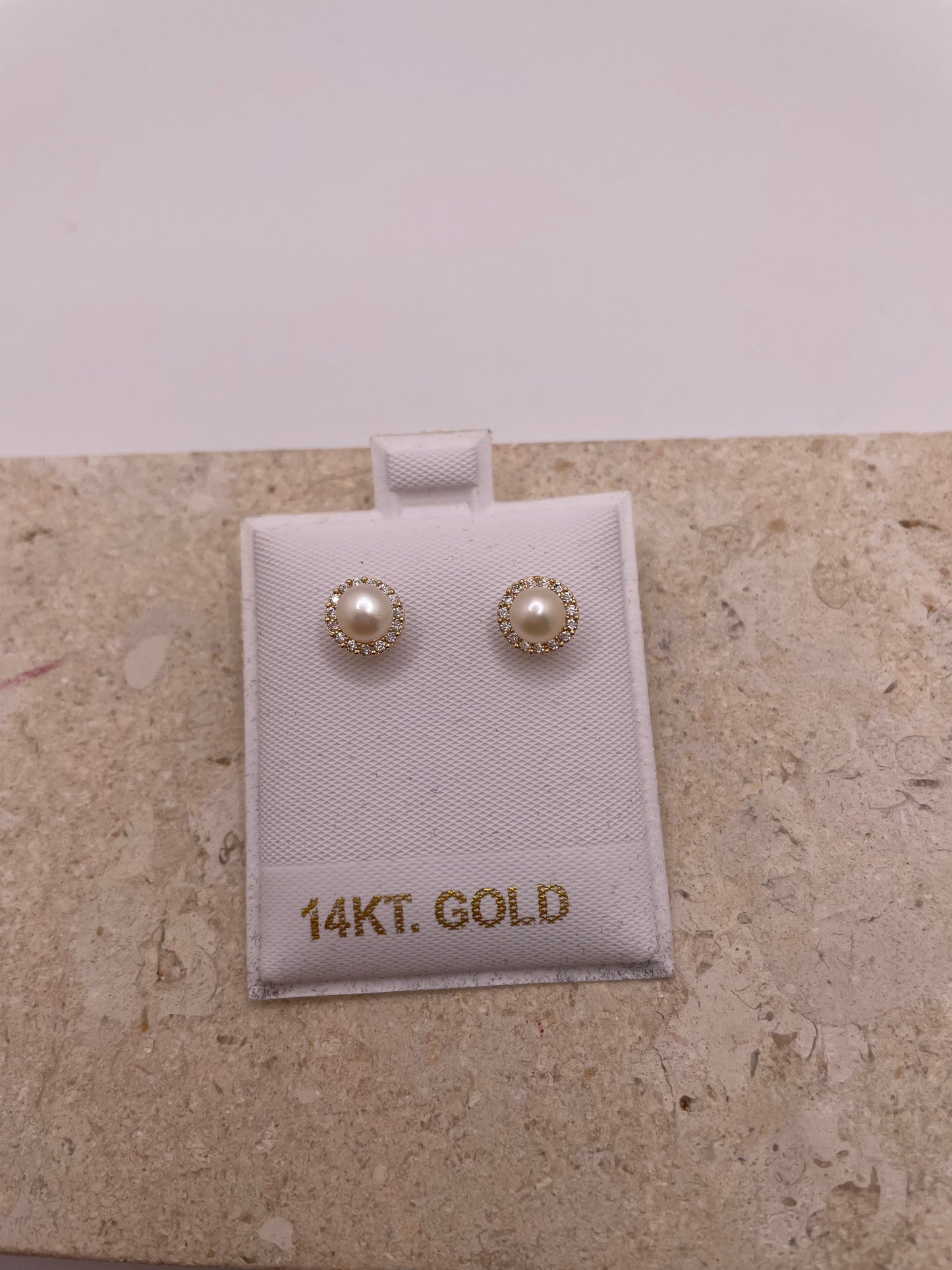 14k gold pearl & cz earrings