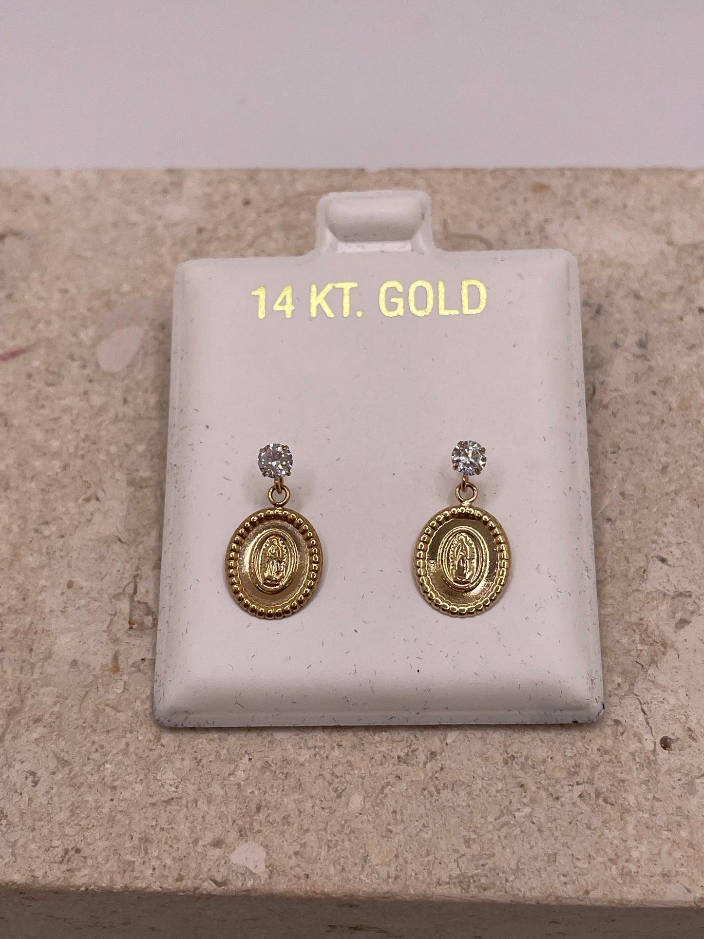 14k gold cz earrings with virgencita charm