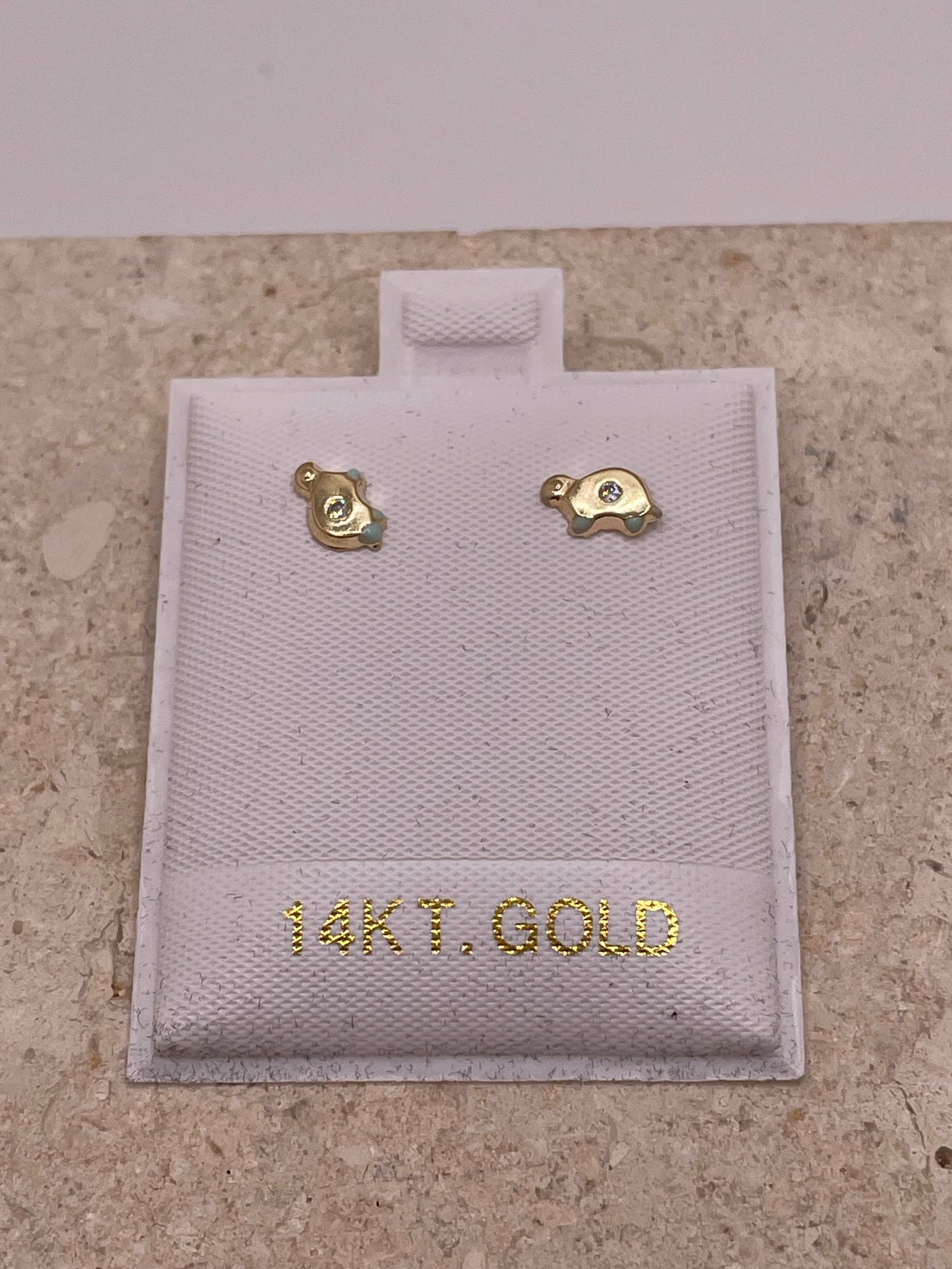 14k gold turtle earrings with cz