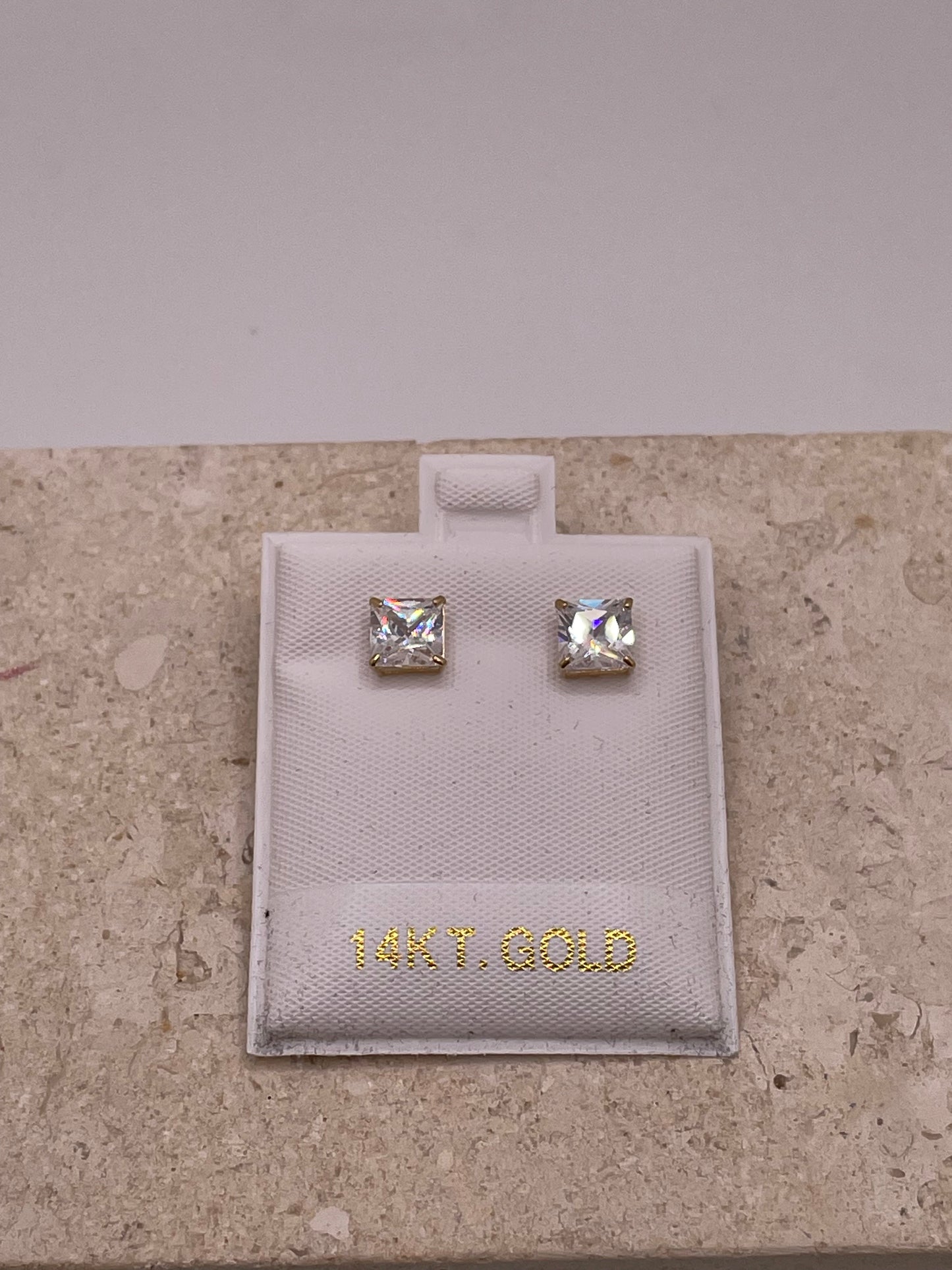 14k gold square cz push back earrings (m)