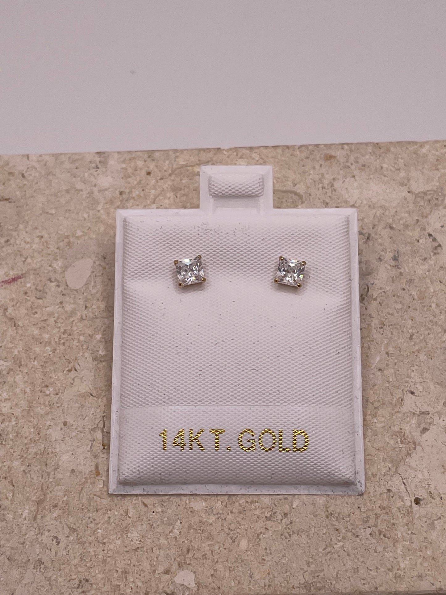 14k gold square cz push back earrings (s)