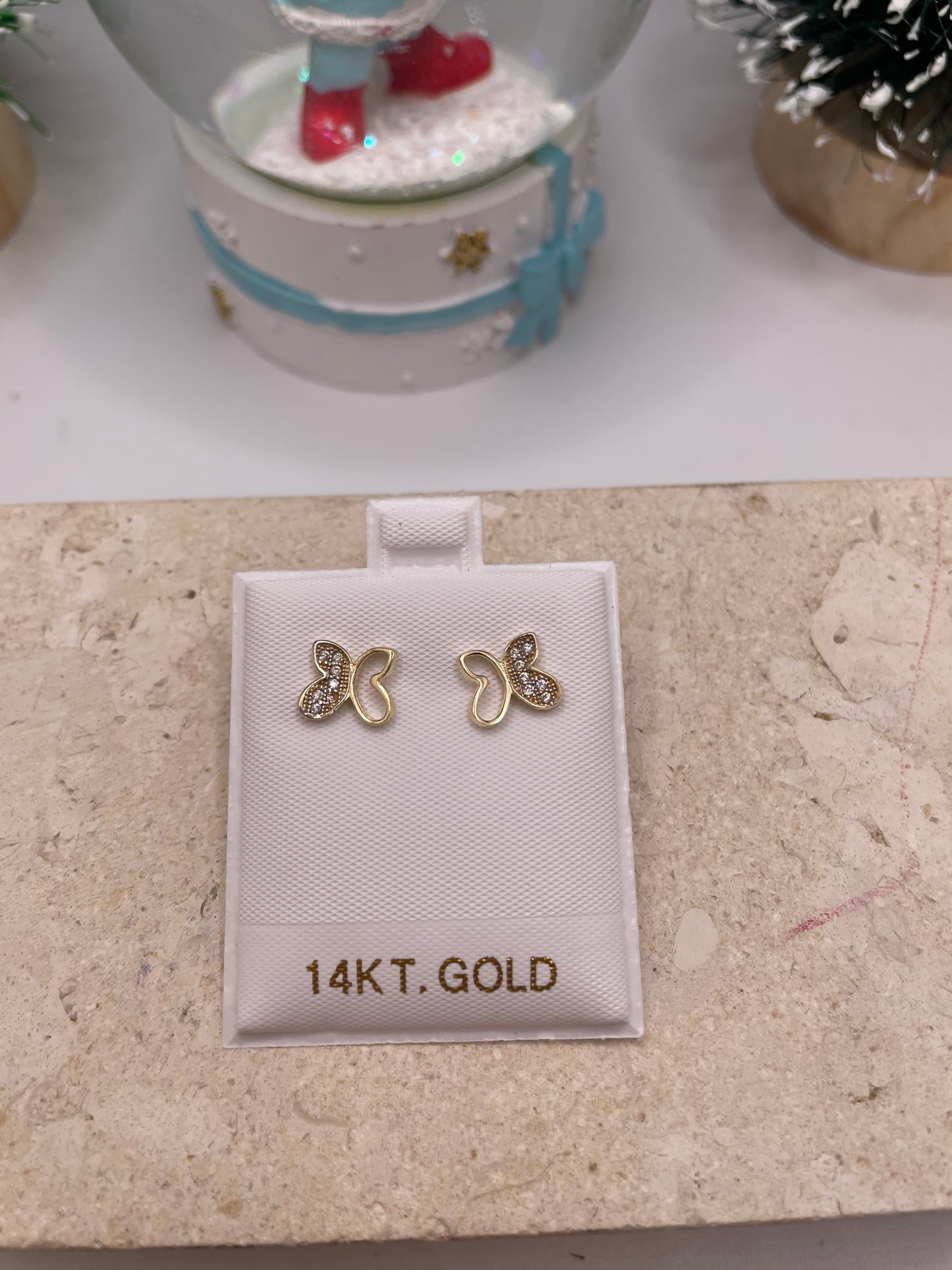 14K Gold Butterfly CZ Earrings