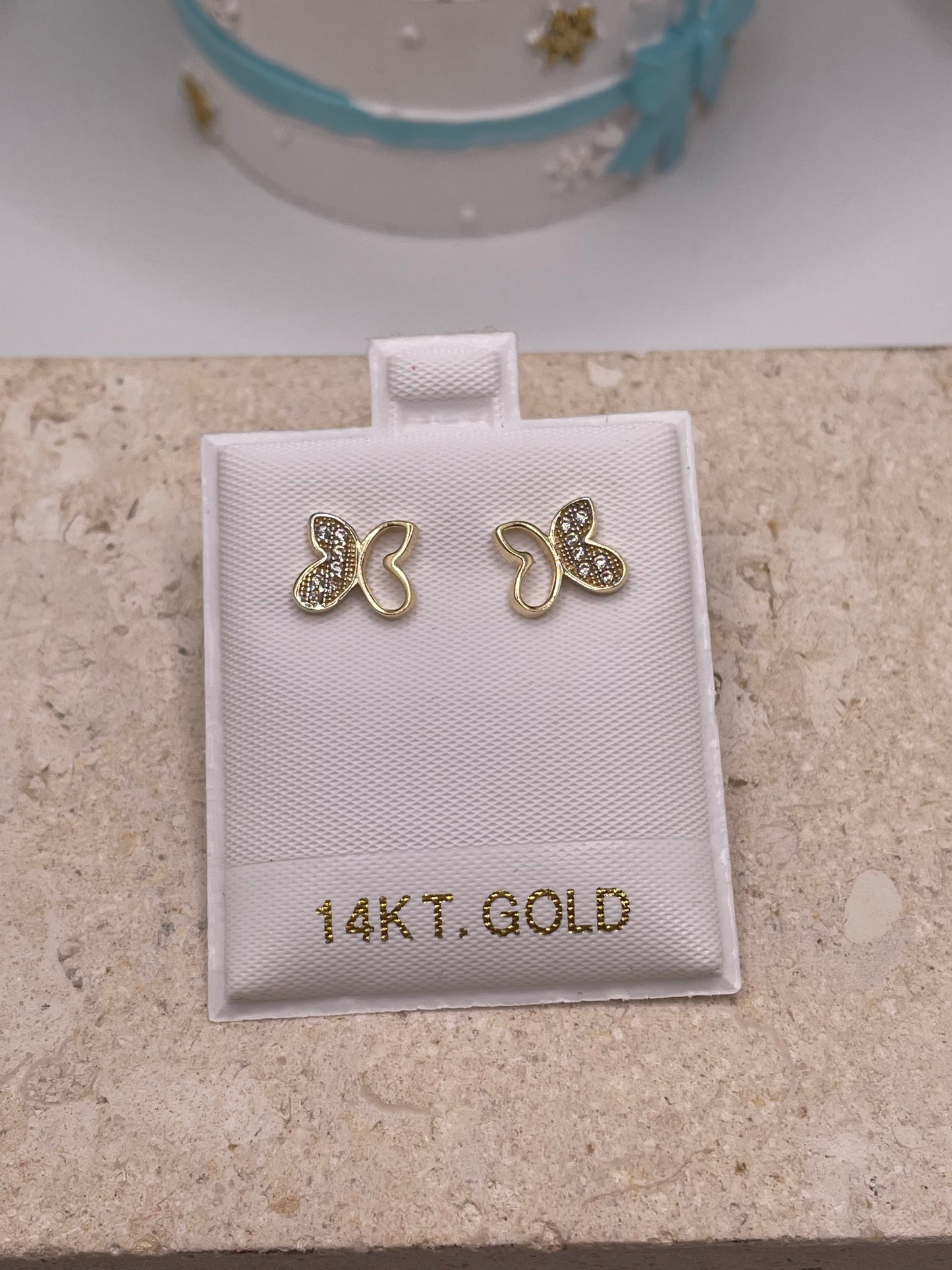 14K Gold Butterfly CZ Earrings