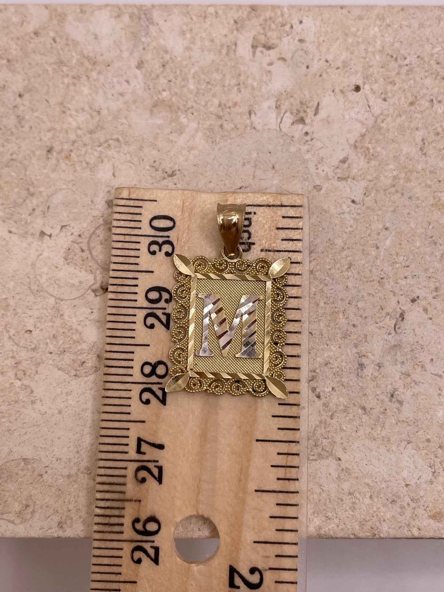 14k gold two tone square initial pendant (medium)