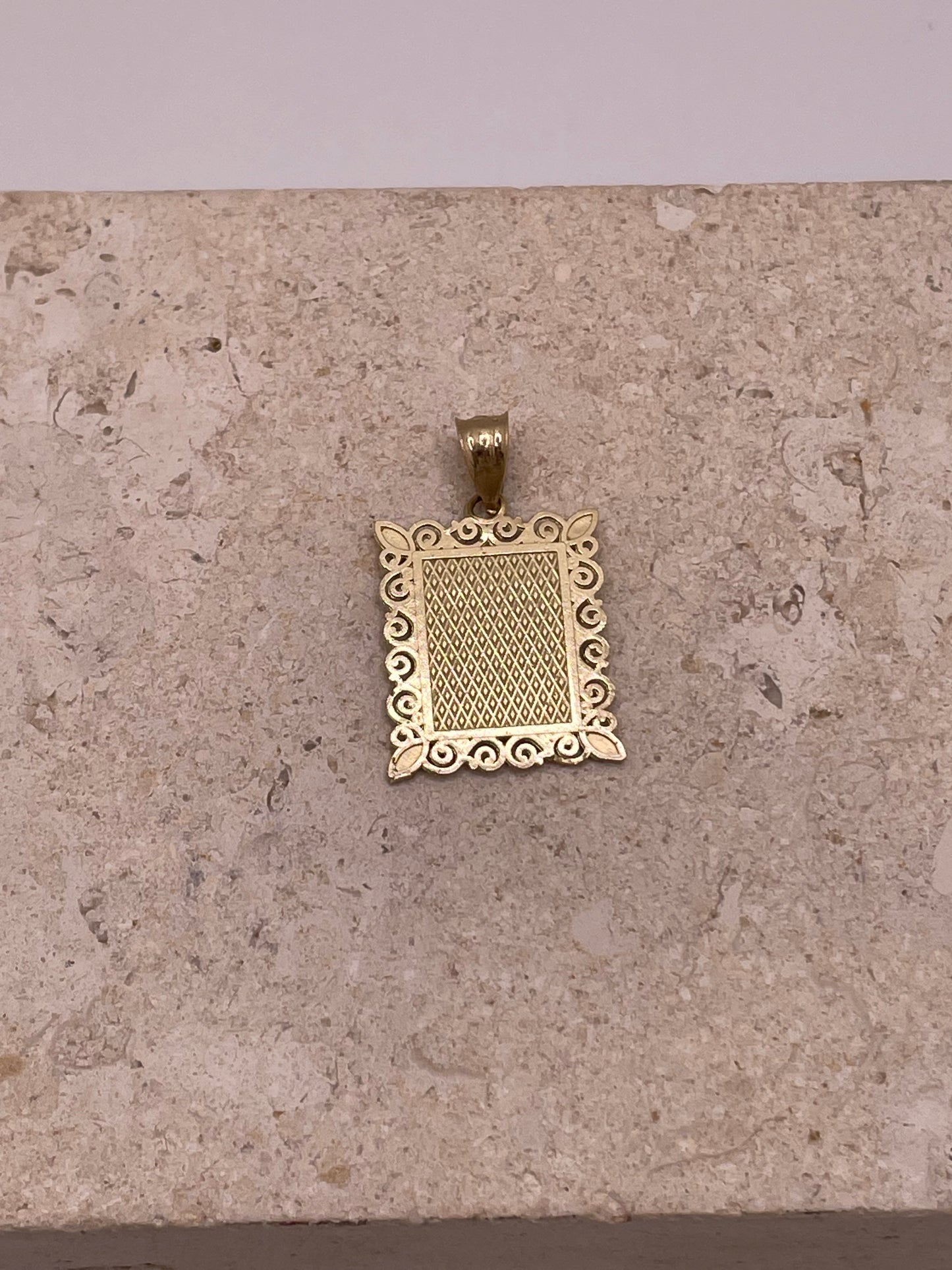 14k gold two tone square initial pendant (medium)