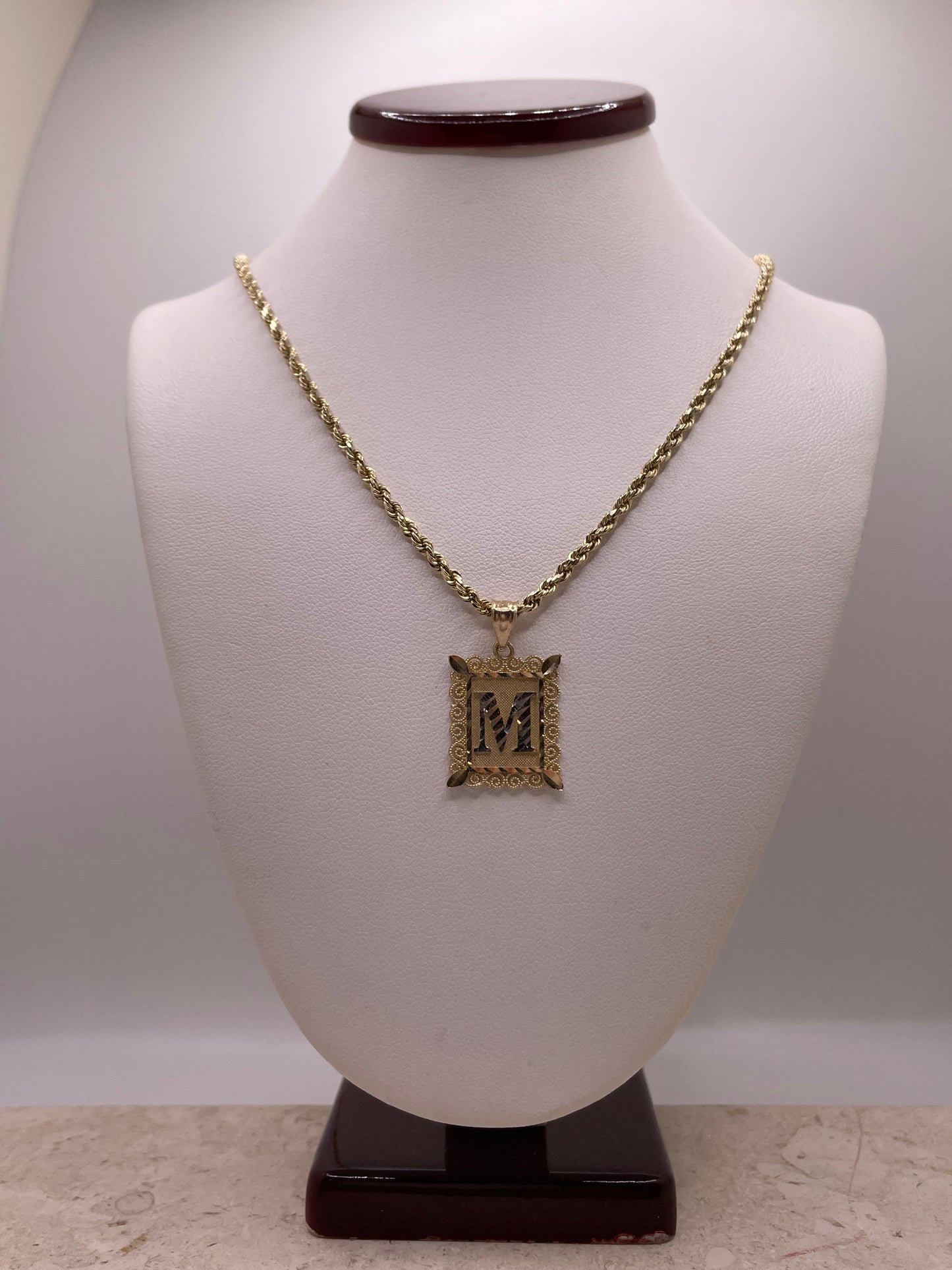 14k gold two tone square initial pendant (medium)