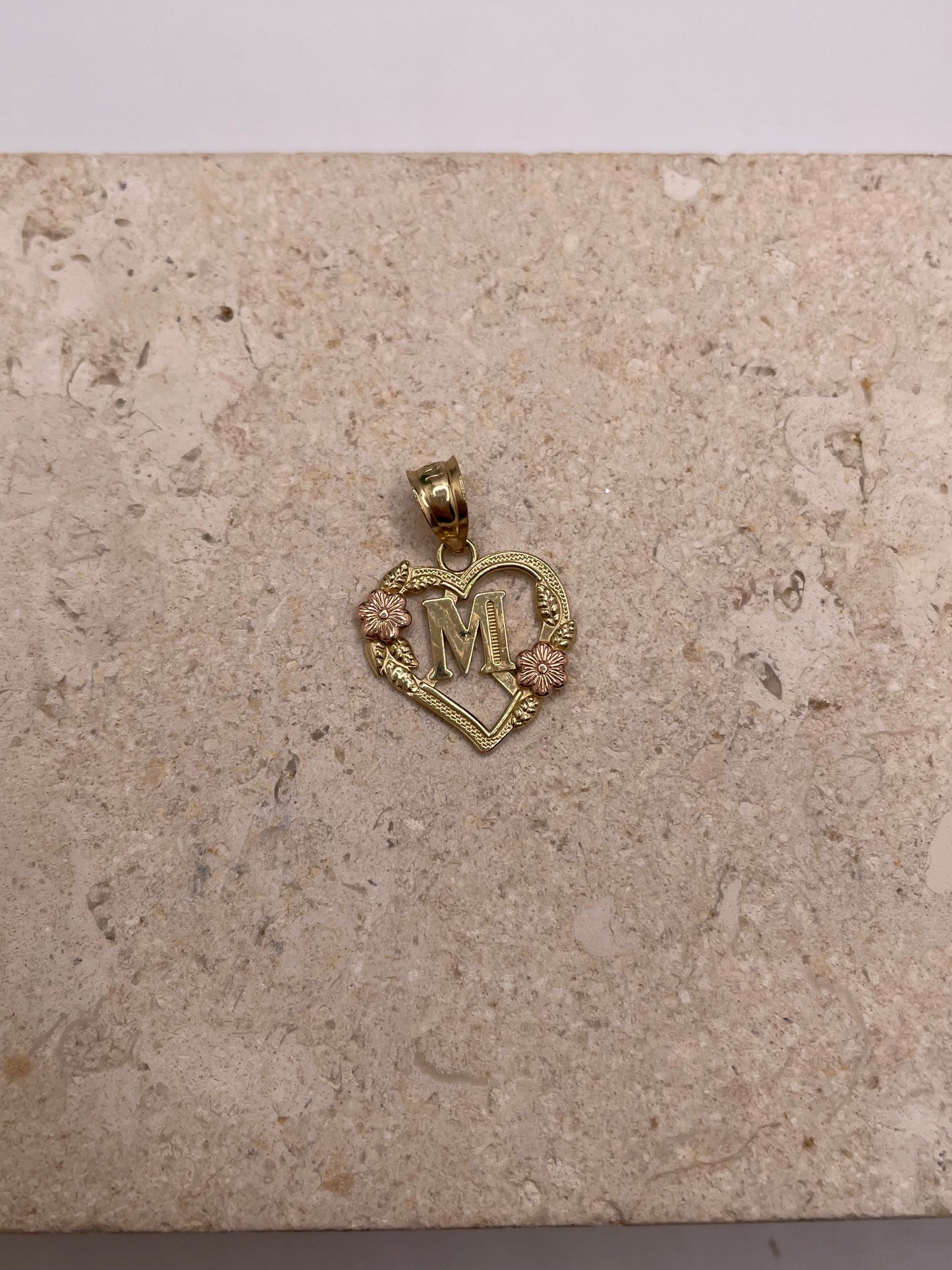 14k gold heart initial pendant