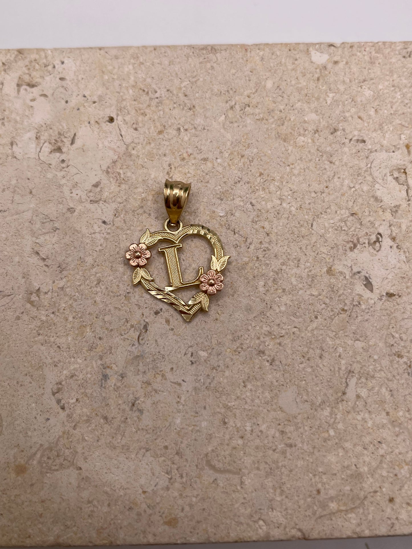 14k gold heart initial pendant