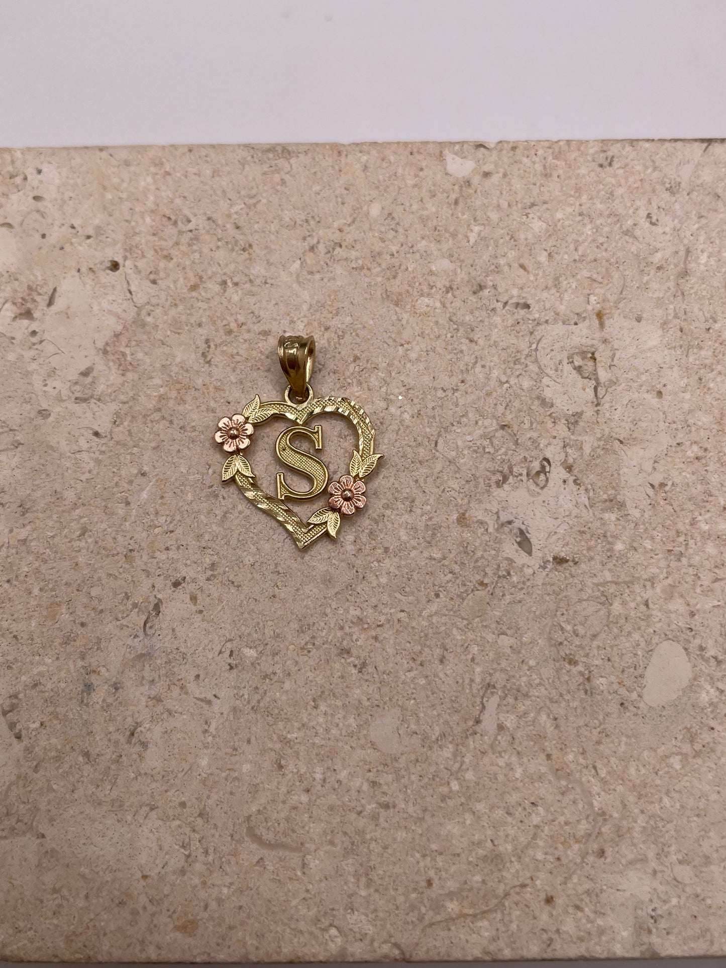 14k gold heart initial pendant