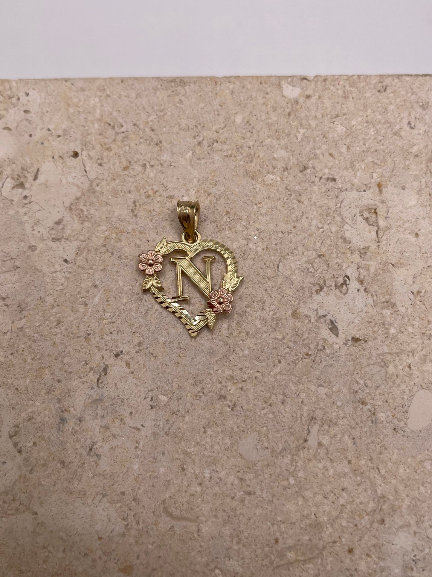 14k gold heart initial pendant
