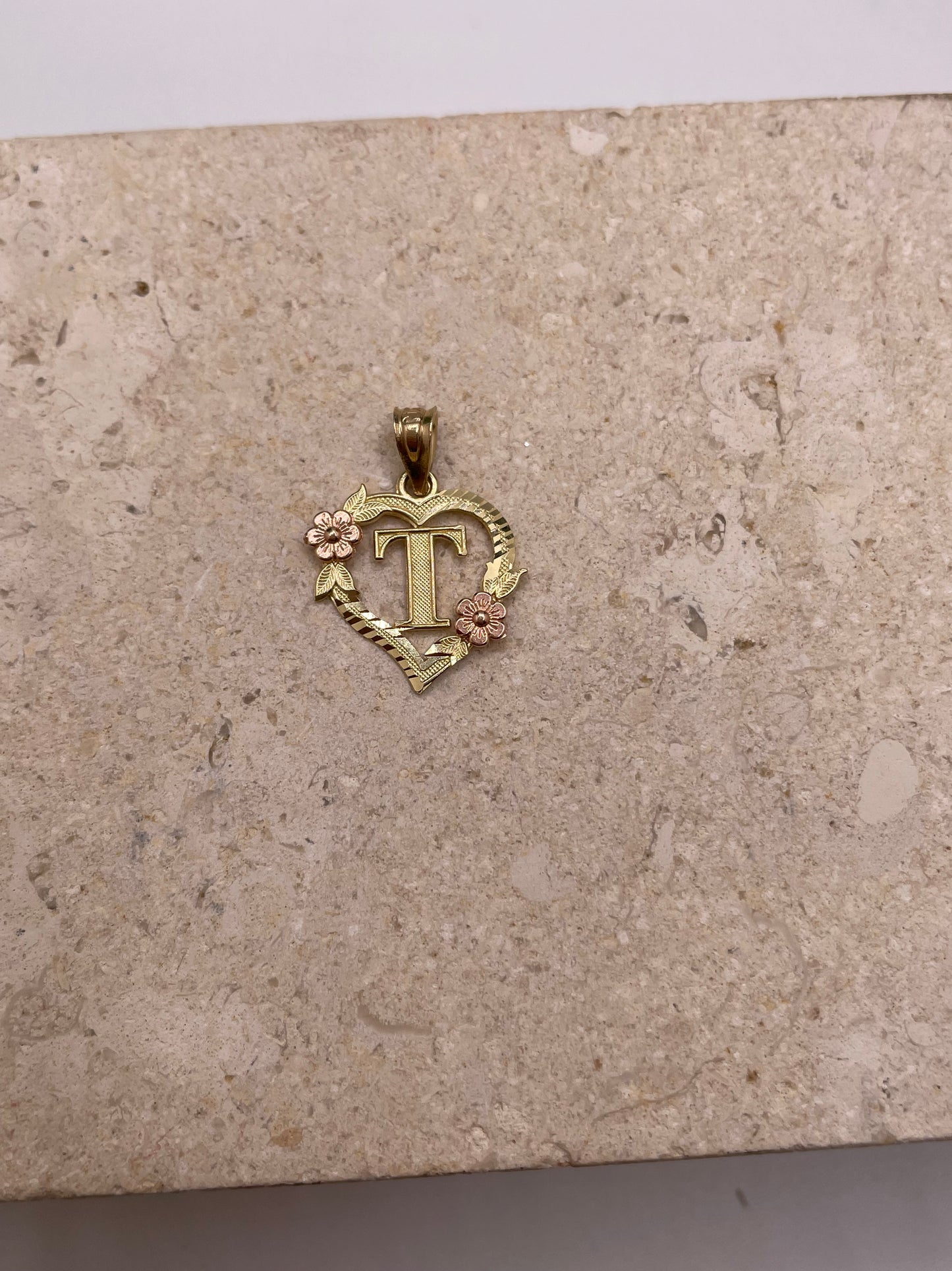 14k gold heart initial pendant