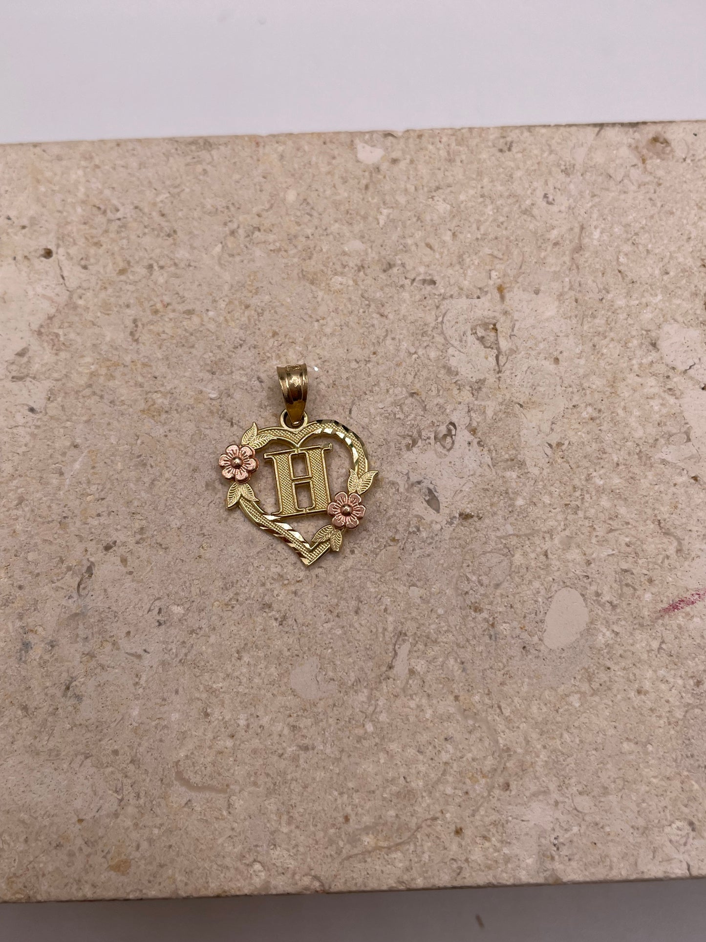14k gold heart initial pendant
