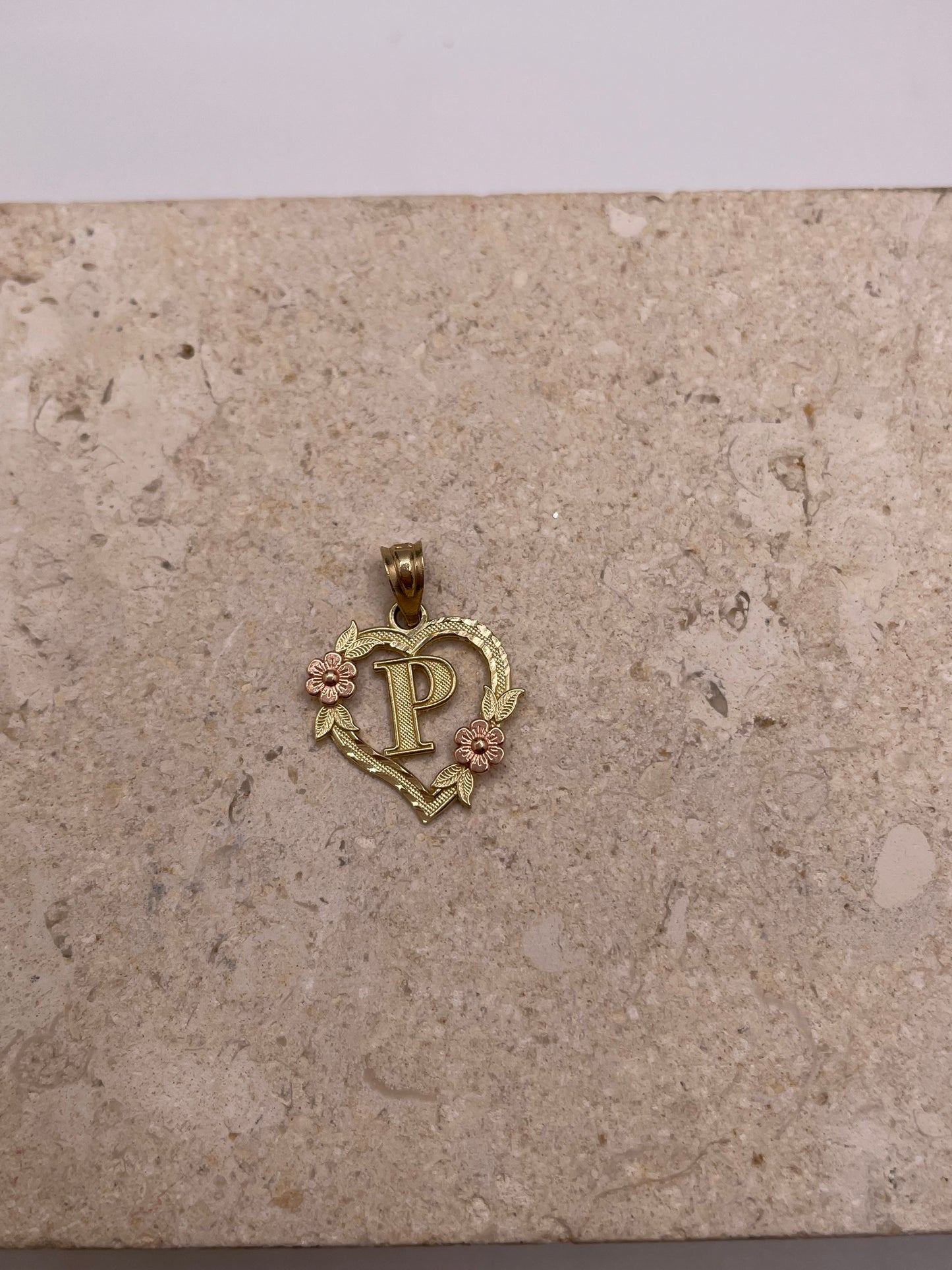 14k gold heart initial pendant