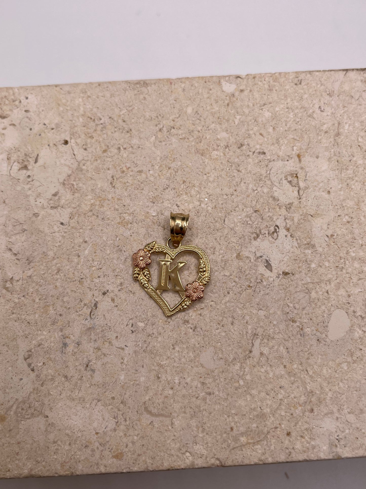 14k gold heart initial pendant