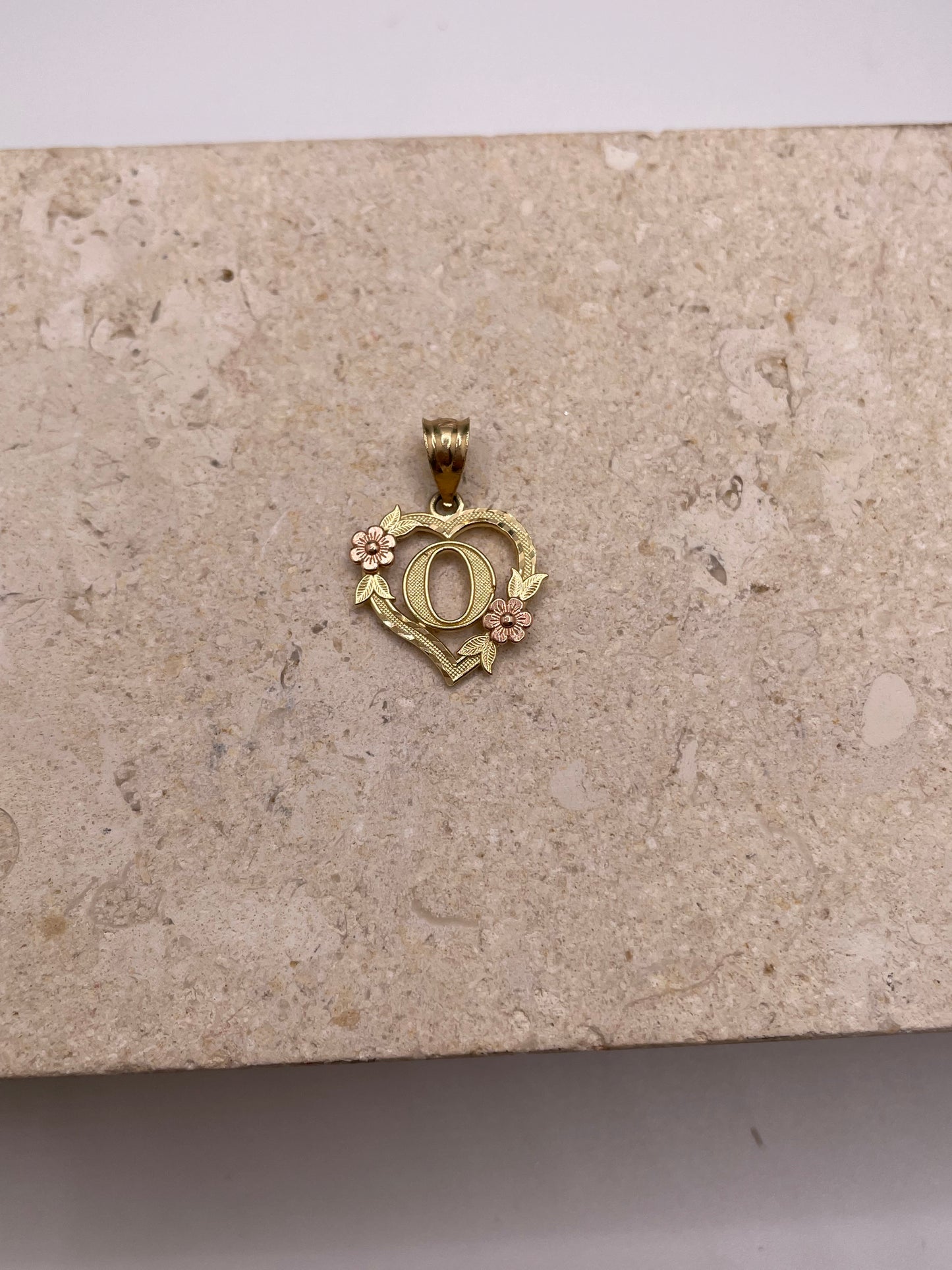 14k gold heart initial pendant