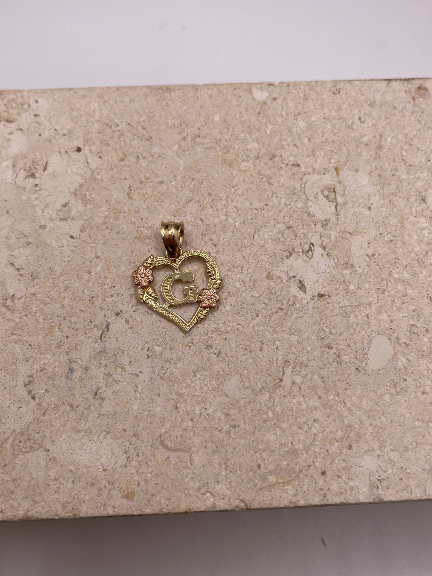 14k gold heart initial pendant