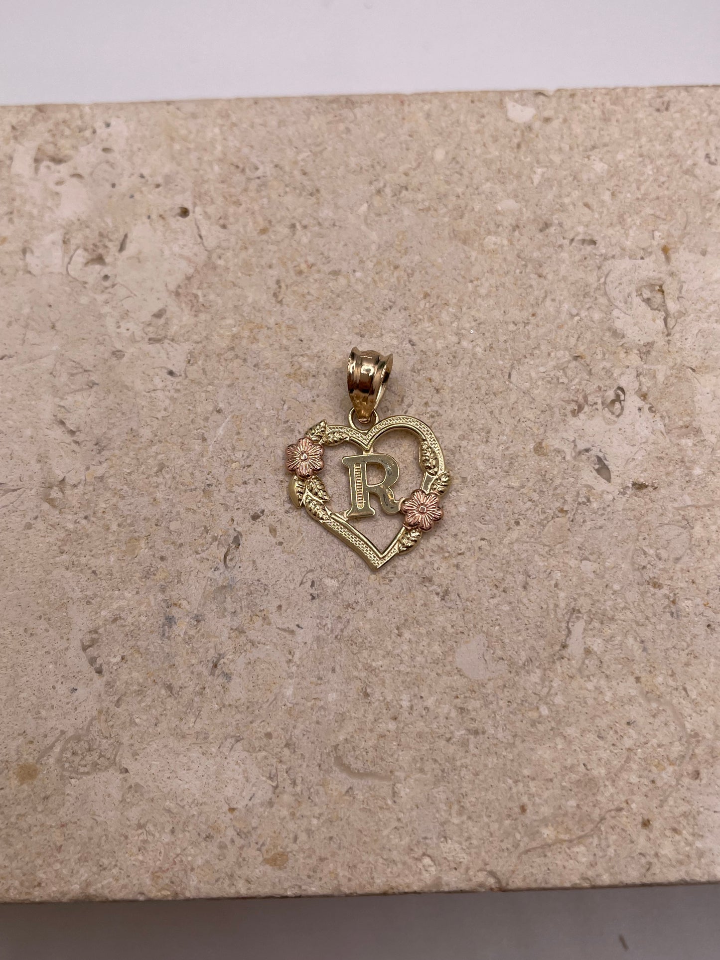 14k gold heart initial pendant