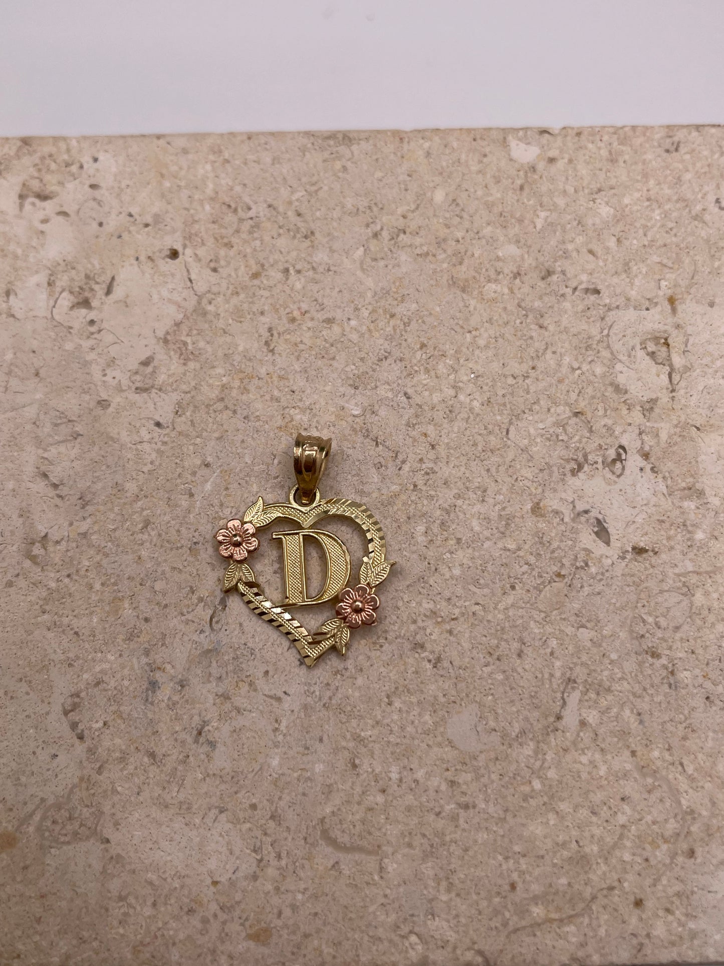 14k gold heart initial pendant