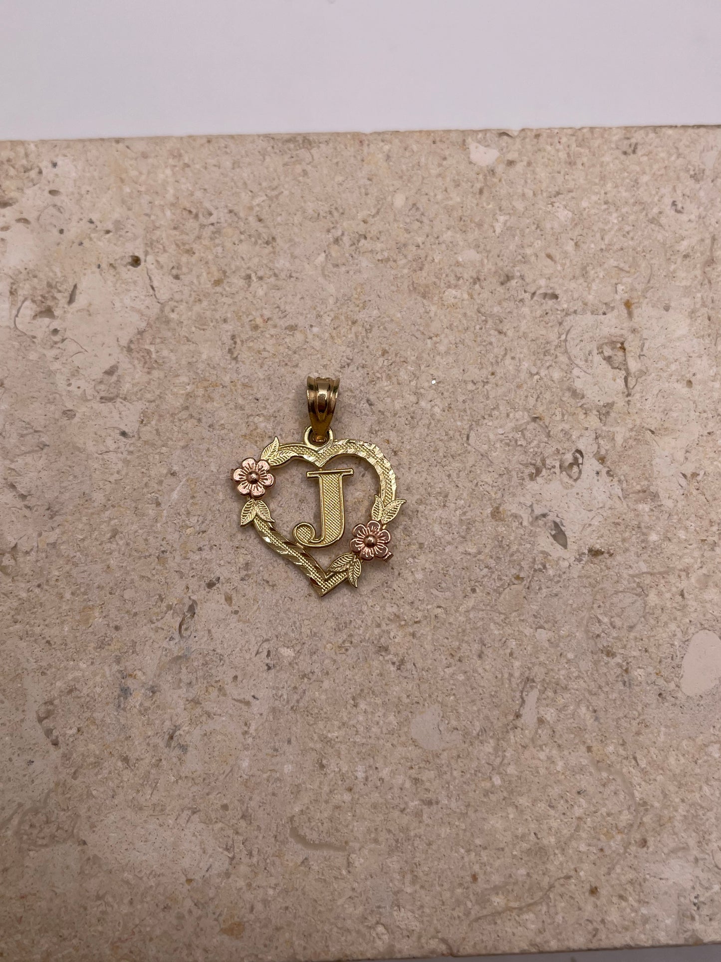 14k gold heart initial pendant