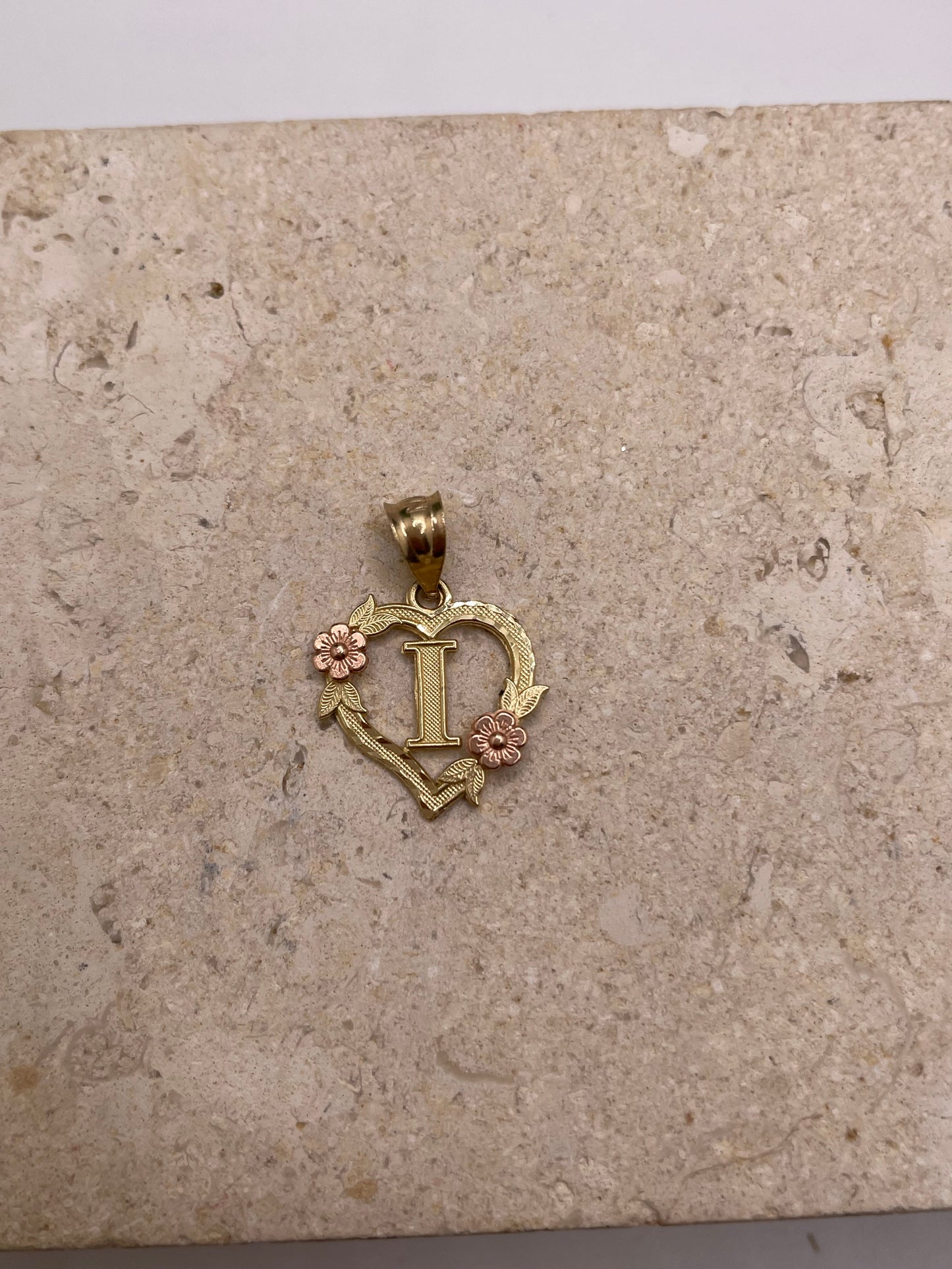 14k gold heart initial pendant