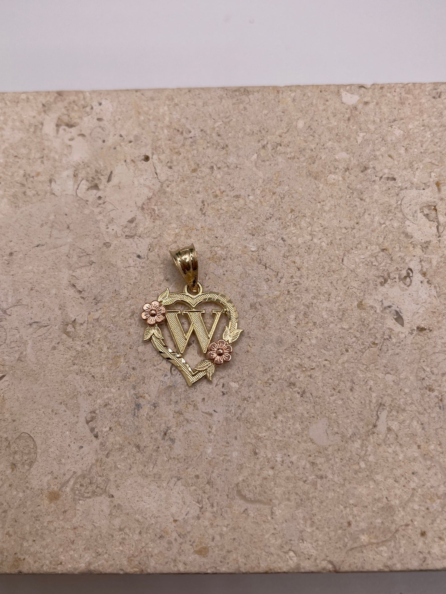 14k gold heart initial pendant